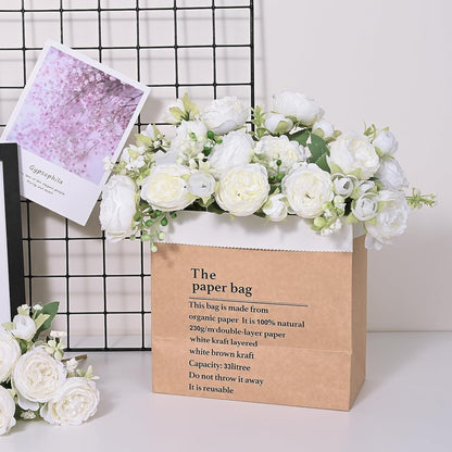 Waipfaru 2 Bundles Artificial Peonies Faux Flowers,Fake Peonies Artificial Flower Bouquet for Table Centerpiece,Silk Flowers for Home Wedding Decor Holding Flowers (White)