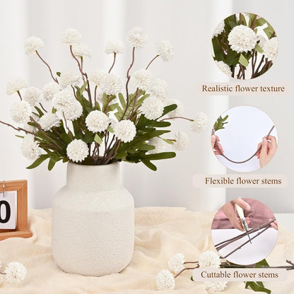 Waipfaru 12pcs Fake Silk Pompon Mum Artificial Flowers,Small Faux Chrysanthemums with Stems,Realistic Floral Decorations for Wedding DIY Bouquet Centerpieces Shower Vase Home Decor