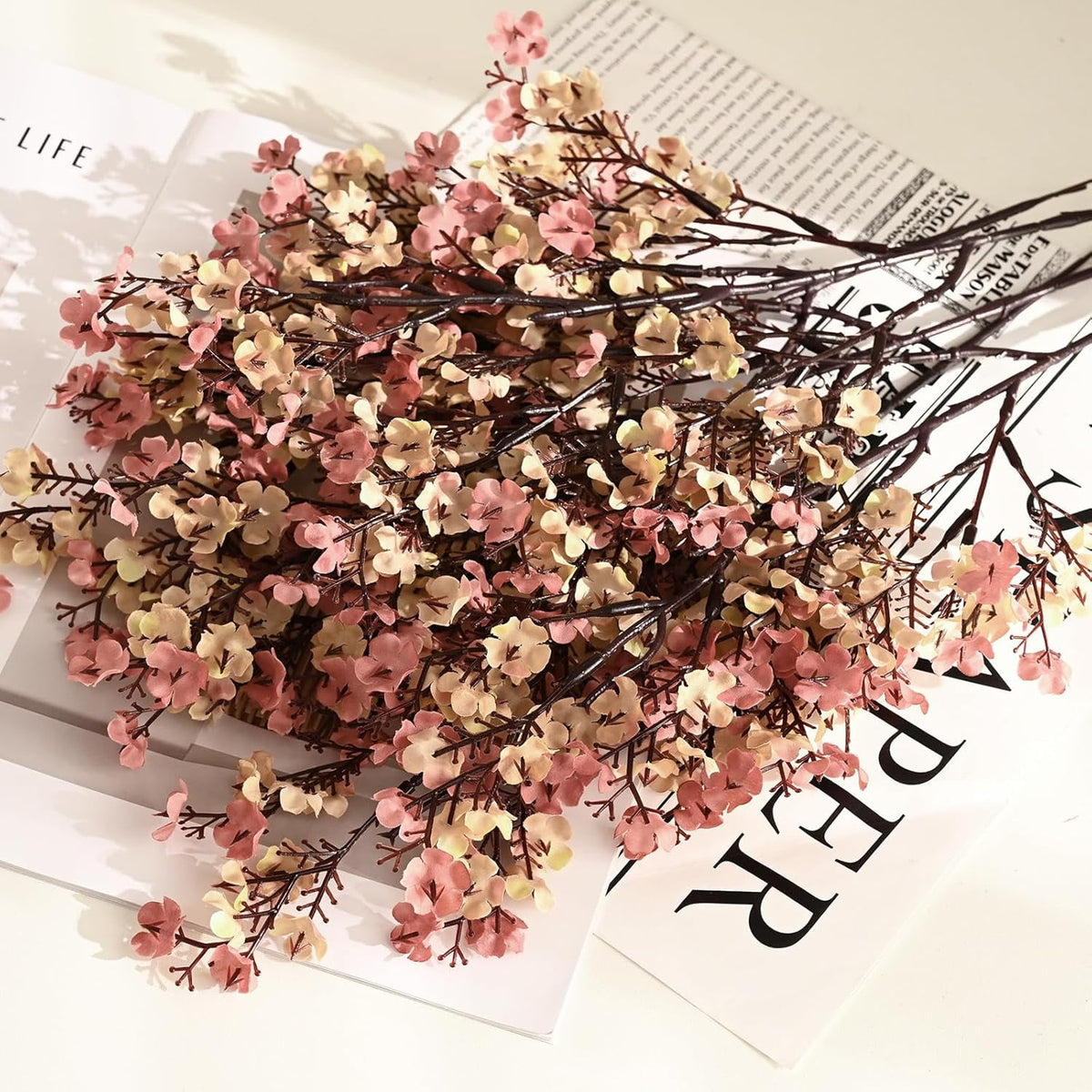 Waipfaru 20Pcs Artificial Fall Flowers Babys Breath Flower Bulk,Real Touch Silk Gypsophila Bouquets for Home Festival Decor