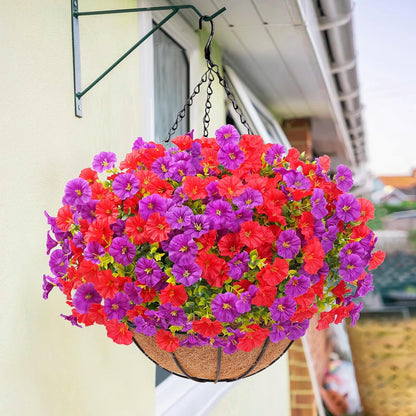 Waipfaru Artificial Hanging Flowers in Basket,Fake Hanging Plants for Outdoors Spring Summer Decoration,UV Resistant Petunias Flower for Garden Porch Patio Balcony Decor