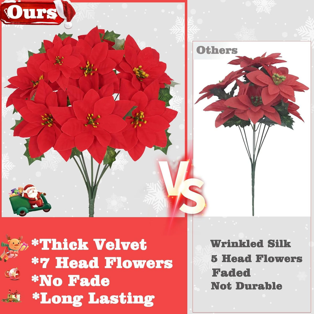 Waipfaru 4pcs Artificial Poinsettia Bushes,14 inch Faux Red Velvet Poinsettia Flowers for Indoor Outdoor Christmas Tree Home Porch Decorations