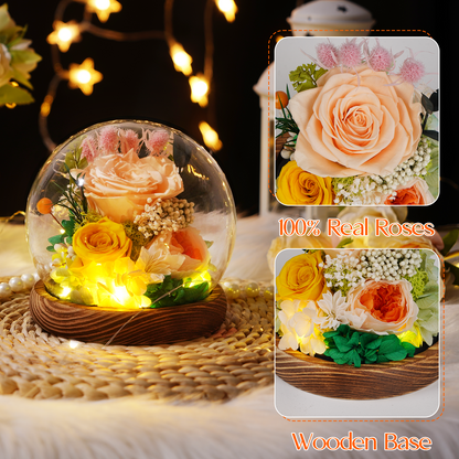 Waipfaru Preserved Rose in Glass Dome with Wooden Base,Eternal Rose Flower for Valentine’s Day, Anniversary, Birthday, Romantic Gift for Her