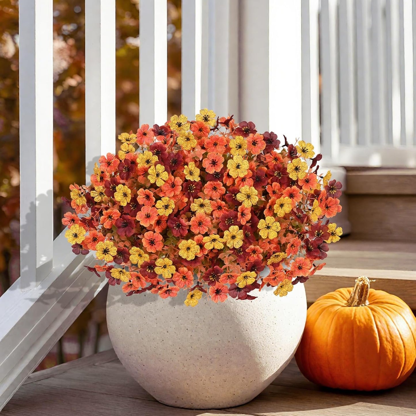 Waipfaru Artificial Fall Flowers for Outdoor, 12 Bundles Faux Mums Fake Fall Plants for Decoration, UV Resistant No Fade Silk Plastic Flower for Autumn Porch Patio Planters Yard Garden