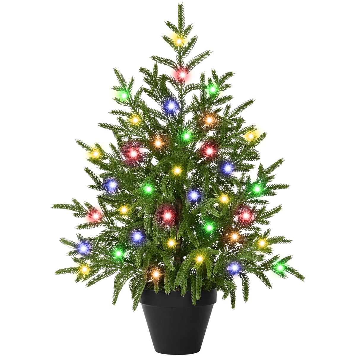 Waipfaru 2ft Pre-Lit Artificial Norfolk Pine Christmas Tree,Realistic Potted Tree with LED Lights, Artificial Christmas Trees for Holiday Decoration