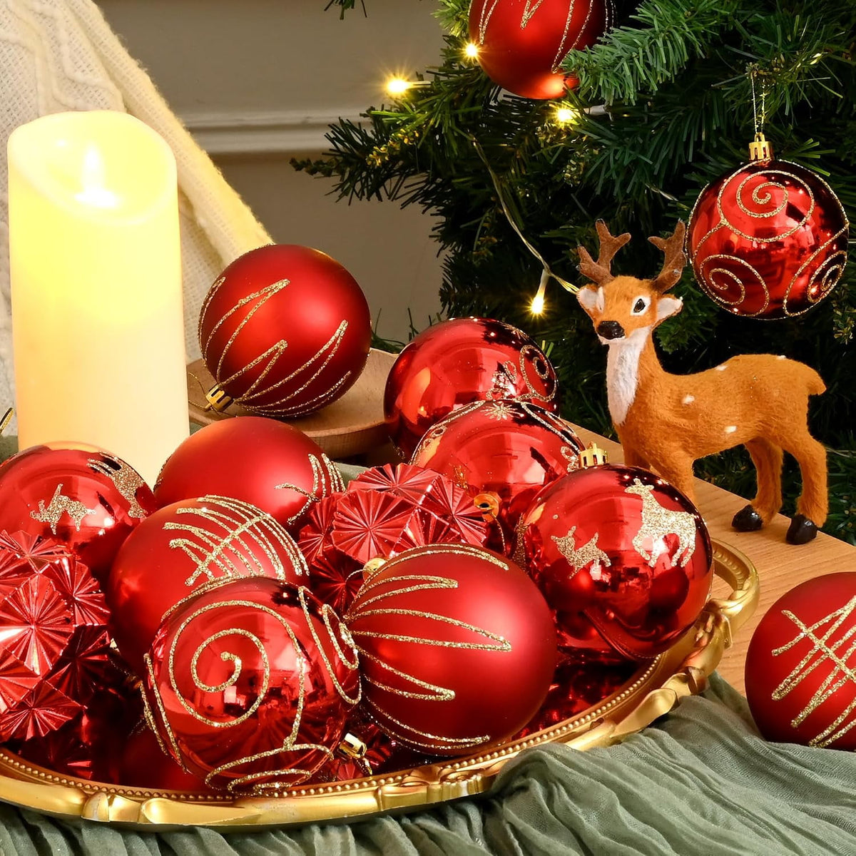 Waipfaru 16Pcs Christmas Ball Ornaments,3.15" Shatterproof Hanging Xmas Ornaments Set for Christmas Holiday Party Decoration