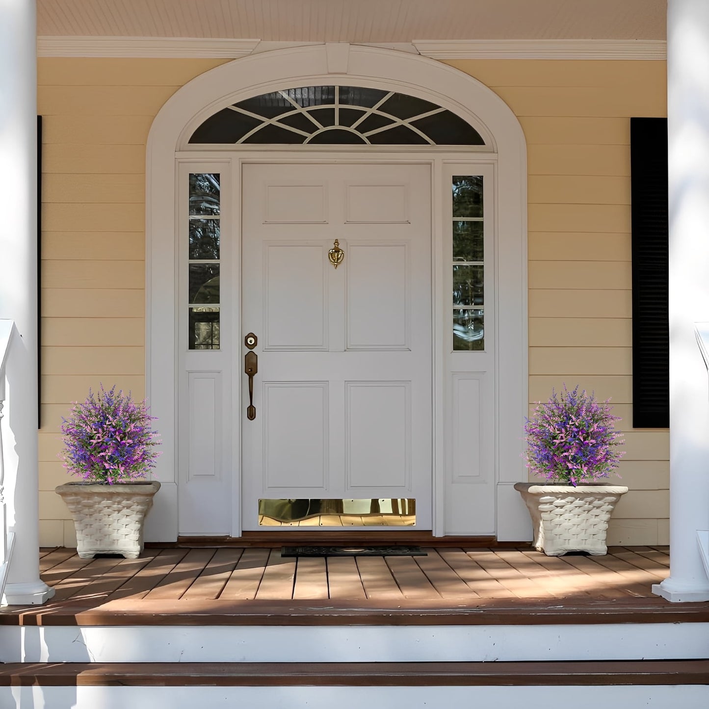 Waipfaru 2 Pack Artificial Topiary Trees for Outdoors,21" Faux Boxwood Ball Shrubs with Ground Spikes,UV Resistant Fake Plants for Front Porch, Garden, Patio Home Decor