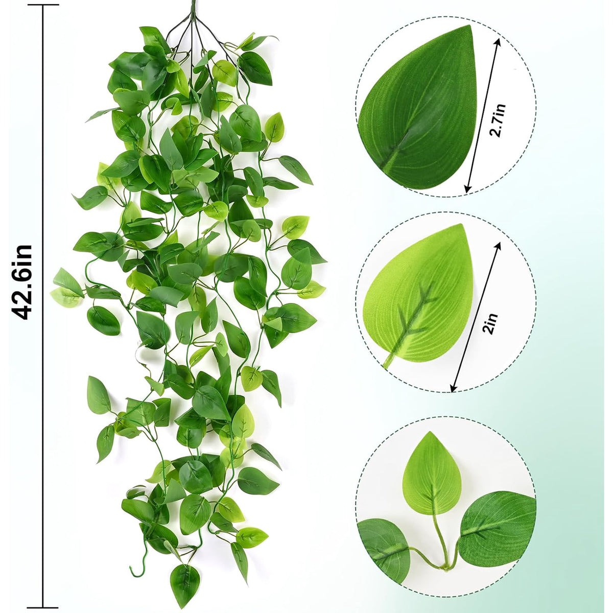 Waipfaru 4 Pack Artificial Pothos Hanging Plants, 42" Fake Trailing Vines Faux Pothos Greenery, Indoor Outdoor Hanging Ivy Foliage for Shelf Wall Patio Farmhouse Decoration