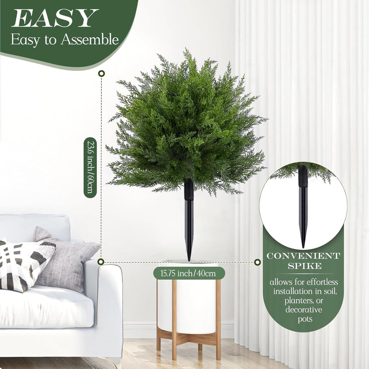 Waipfaru Set of 2 Artificial Cedar Topiary Tree, 22inch Outdoor Fake Plants with Stakes,UV Resistant Faux Shrubs for Front Porch Planter Backyard Decor