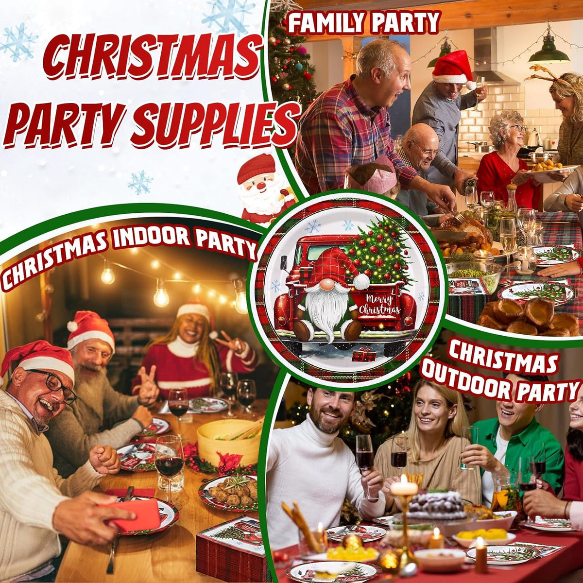 Waipfaru 200 PCS Christmas Paper Plates and Napkins Sets,Plates and Napkins for Christmas Party Dinner, Xmas Winter Decorations