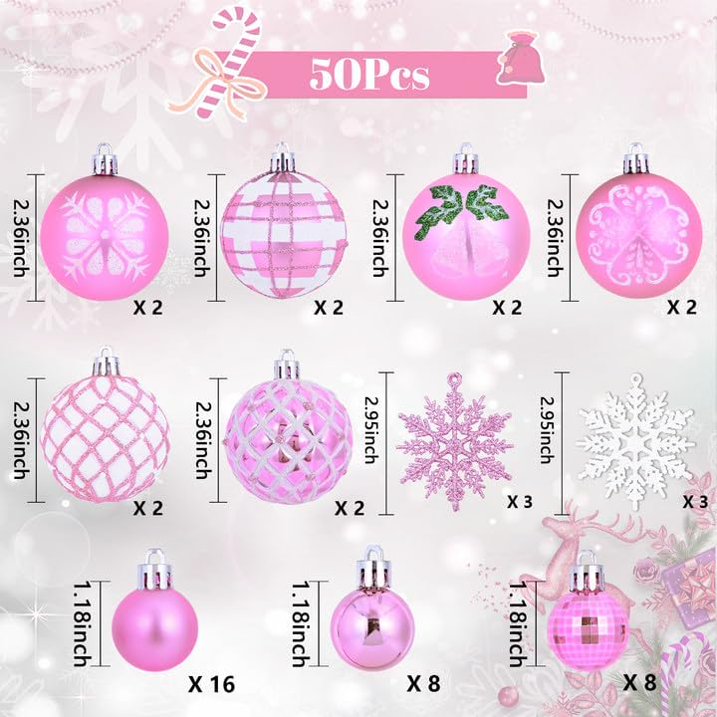 Waipfaru Christmas Balls Ornaments for Xmas Tree,50Pcs Shatterproof Christmas Tree Decorations, 2.36" Hanging Xmas Ball Ornaments Set for Holiday Party Decoration