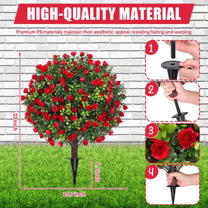Waipfaru Set of 2 Outdoor Artificial Flower Plant Decorations,22inch UV Resistant Faux Greenery Shrubs with Ground Spike,Fake Plants for Garden, Yard, Porch, Patio Decor