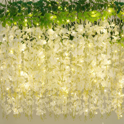 Waipfaru 12 Pack Wisteria Hanging Flowers, 3.6 Feet/Pcs Pink Wisteria Artificial Flowers, Fake Wisteria Flowers Garland, Hanging Wisteria Vines for Bedroom Wedding Home Party Wall Decoration