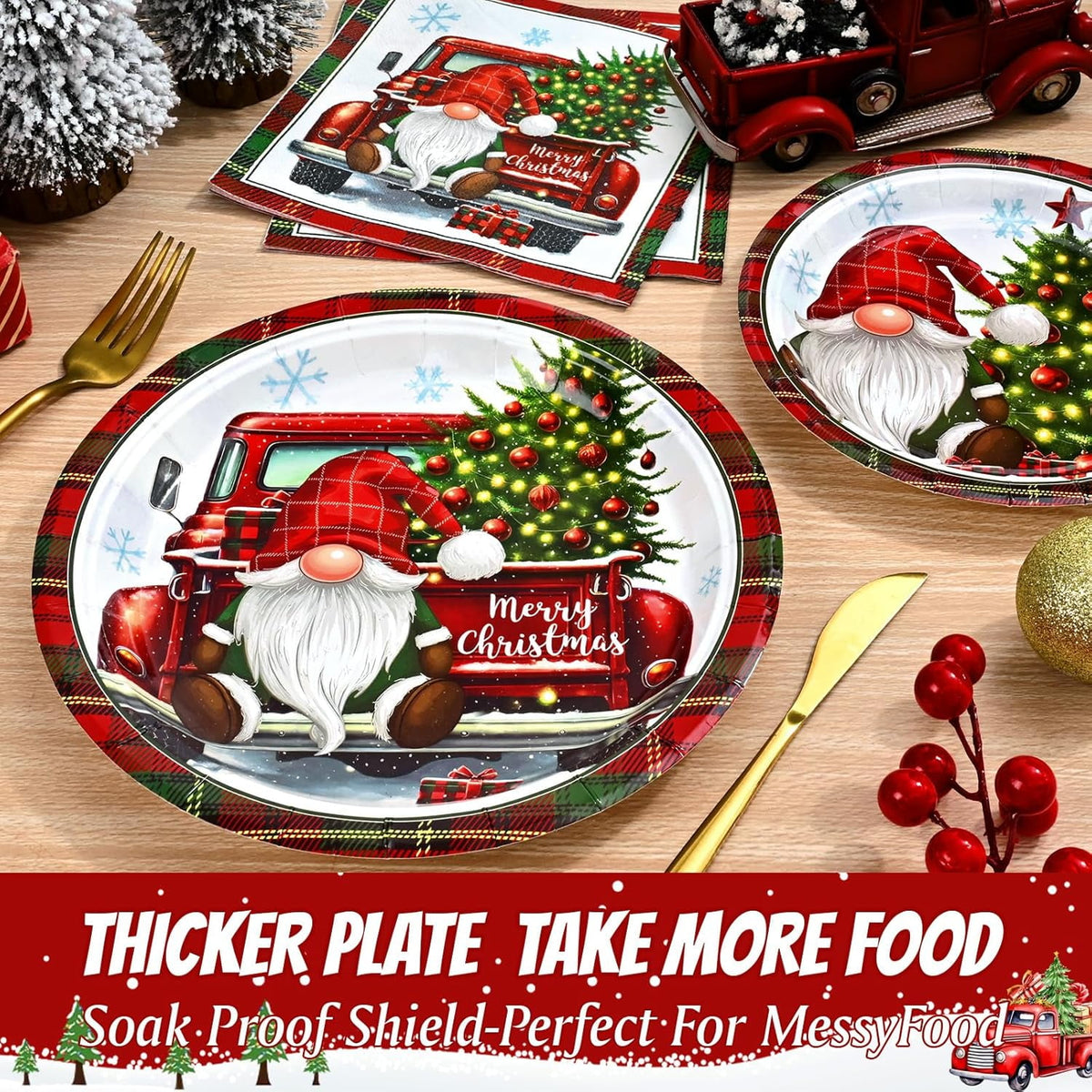 Waipfaru 200 PCS Christmas Paper Plates and Napkins Sets,Plates and Napkins for Christmas Party Dinner, Xmas Winter Decorations