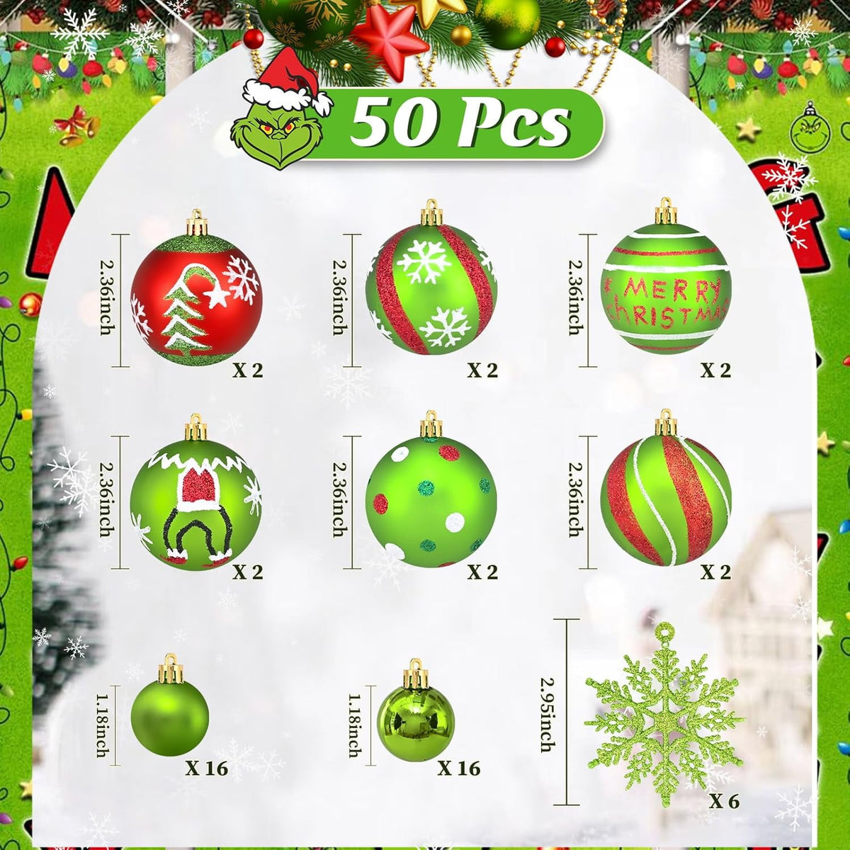 Waipfaru Christmas Balls Ornaments for Xmas Tree,50Pcs Shatterproof Christmas Tree Decorations, 2.36" Hanging Xmas Ball Ornaments Set for Holiday Party Decoration
