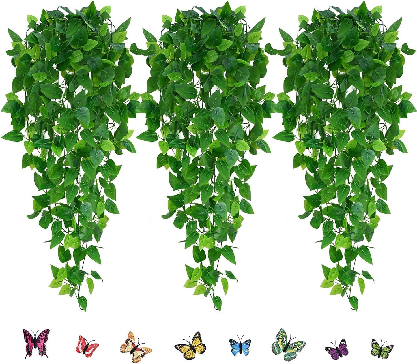 Waipfaru 2pcs Artificial Hanging Plants, 3.6FT Fake Hanging Plants, Fake Ivy Vines with Full Leaves, Faux Hanging Greenery Pothos for Wall Room Bathroom Indoor Outdoor Home Shelf Office Decor