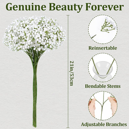 Waipfaru 15Pcs Babys Breath Artificial Flowers, Baby Breath Flowers Artificial Bulk, Real Touch Fake White Flowers, Faux Babies Breath Gypsophila for Wedding Home Decor Floral Arrangement