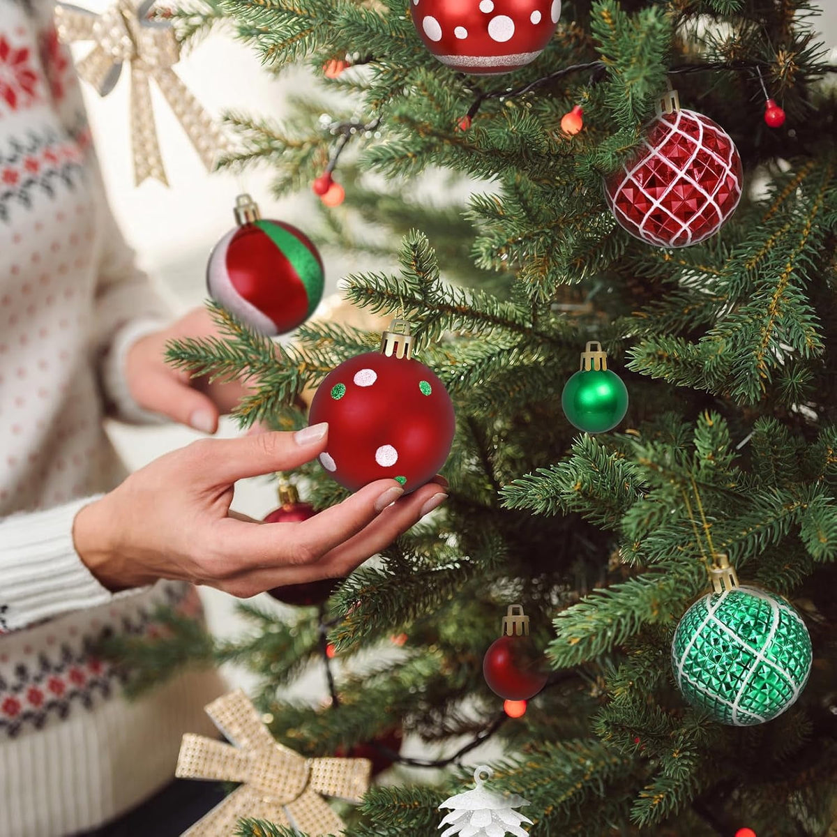Waipfaru Christmas Balls Ornaments for Xmas Tree,50Pcs Shatterproof Christmas Tree Decorations, 2.36" Hanging Xmas Ball Ornaments Set for Holiday Party Decoration