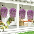Waipfaru Artificial Hanging Flowers for Outdoors Spring Summer Decoration,2 Pcs UV Resistant Faux Silk Violet Fake Flowers for Garden Porch Window Home Decor(Purple)