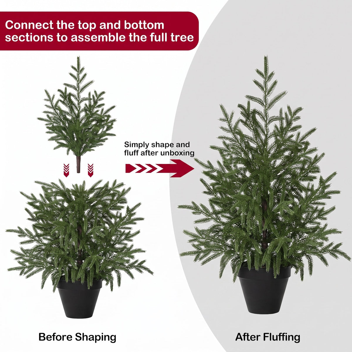 Waipfaru 2ft Pre-Lit Artificial Norfolk Pine Christmas Tree,Realistic Potted Tree with LED Lights, Artificial Christmas Trees for Holiday Decoration
