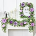 Waipfaru 6ft Purple Flower Garland, Artificial Eucalyptus Garland with Purple Roses Flower, Fake Rose Floral Greenery Garland for Wedding Arch Table Wall Room Decor