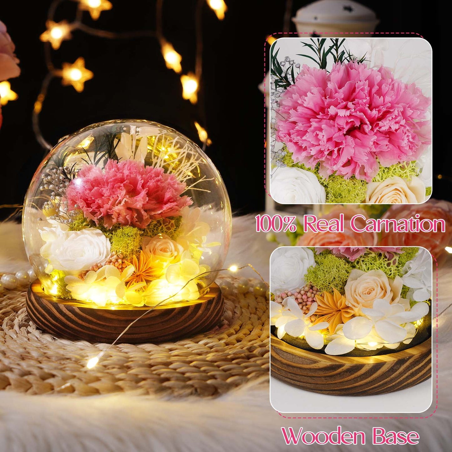 Waipfaru Preserved Rose in Glass Dome with Wooden Base,Eternal Rose Flower for Valentine’s Day, Anniversary, Birthday, Romantic Gift for Her
