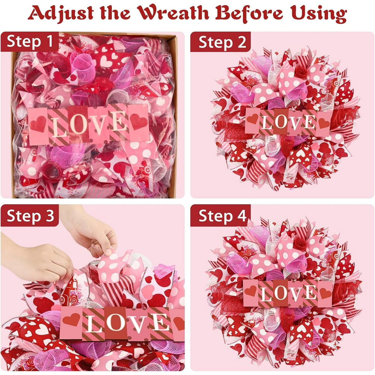 Waipfaru Valentines Day Wreath, 17 inch Round Mesh Wreath for Front Door,Valentine Wreath with Wooden Sign for Home Wedding Party