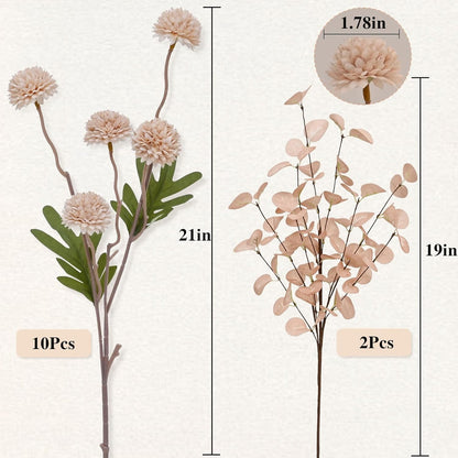 Waipfaru 12pcs Fake Silk Pompon Mum Artificial Flowers,Small Faux Chrysanthemums with Stems,Realistic Floral Decorations for Wedding DIY Bouquet Centerpieces Shower Vase Home Decor
