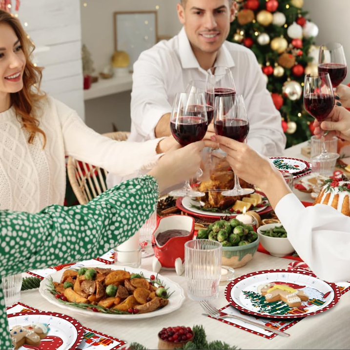 Waipfaru 200 PCS Christmas Paper Plates and Napkins Christmas Tree Gnome Party Supplies Red Disposable Dinnerware Set for Dinner Party Decoration