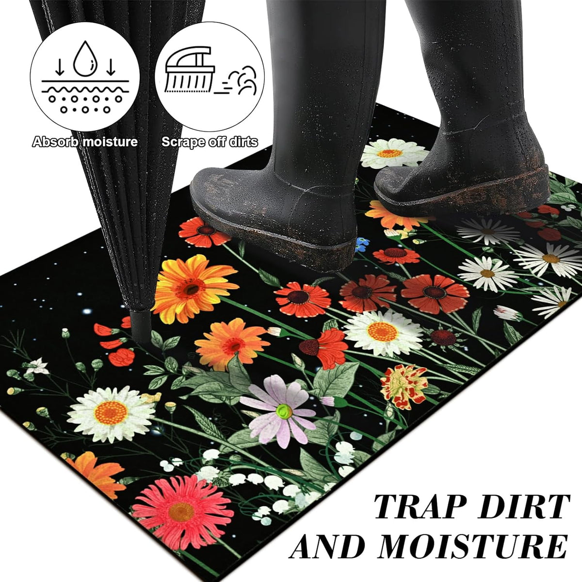 Waipfaru Spring Doormats Floral Front Doormat Non Slip Summer Welcome Mat for Outdoor Entrance, 18" x 30"