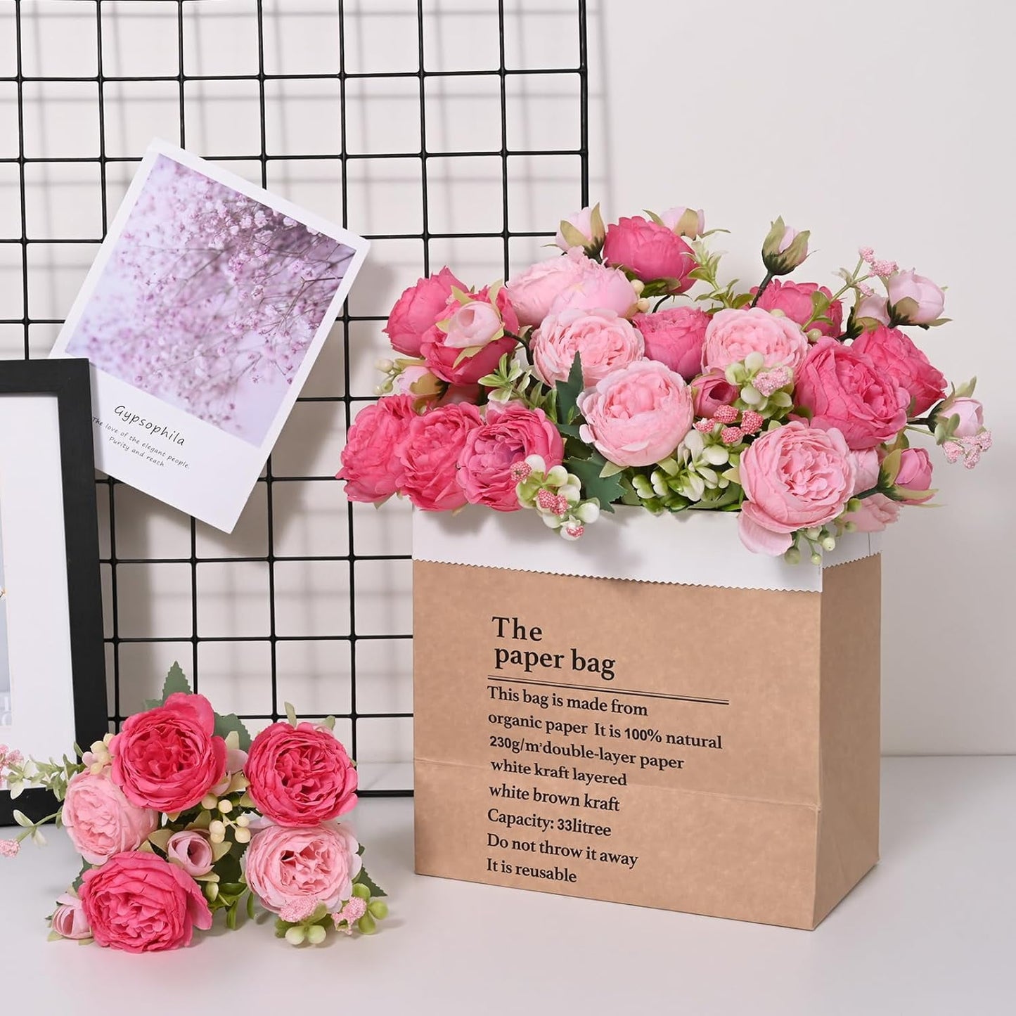 Waipfaru 2 Bundles Artificial Peonies Faux Flowers,Fake Peonies Artificial Flower Bouquet for Table Centerpiece,Silk Flowers for Home Wedding Decor Holding Flowers (Pink)
