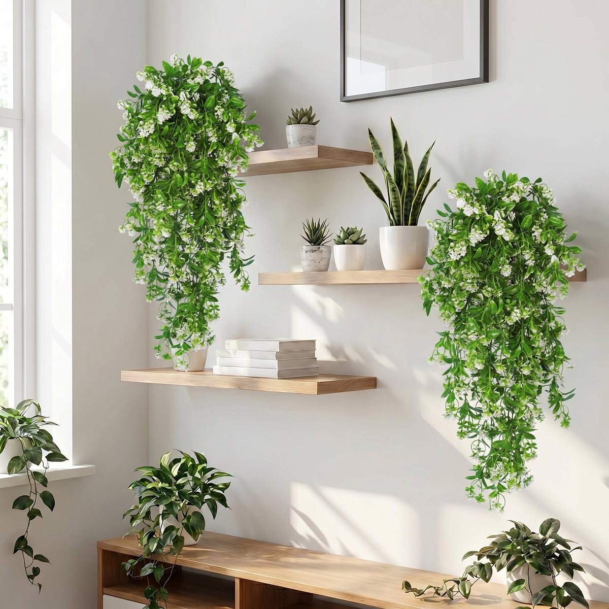 Waipfaru Artificial Hanging Plants,4 Pack Faux Hanging Greenery, Lush Fake Hanging Vines for Indoor Outdoor Decor