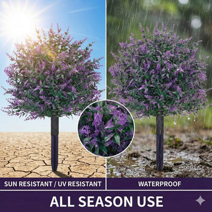 Waipfaru 2 Pack Artificial Topiary Trees for Outdoors,21" Faux Boxwood Ball Shrubs with Ground Spikes,UV Resistant Fake Plants for Front Porch, Garden, Patio Home Decor