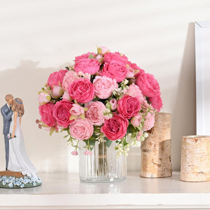 Waipfaru 2 Bundles Artificial Peonies Faux Flowers,Fake Peonies Artificial Flower Bouquet for Table Centerpiece,Silk Flowers for Home Wedding Decor Holding Flowers (Pink)