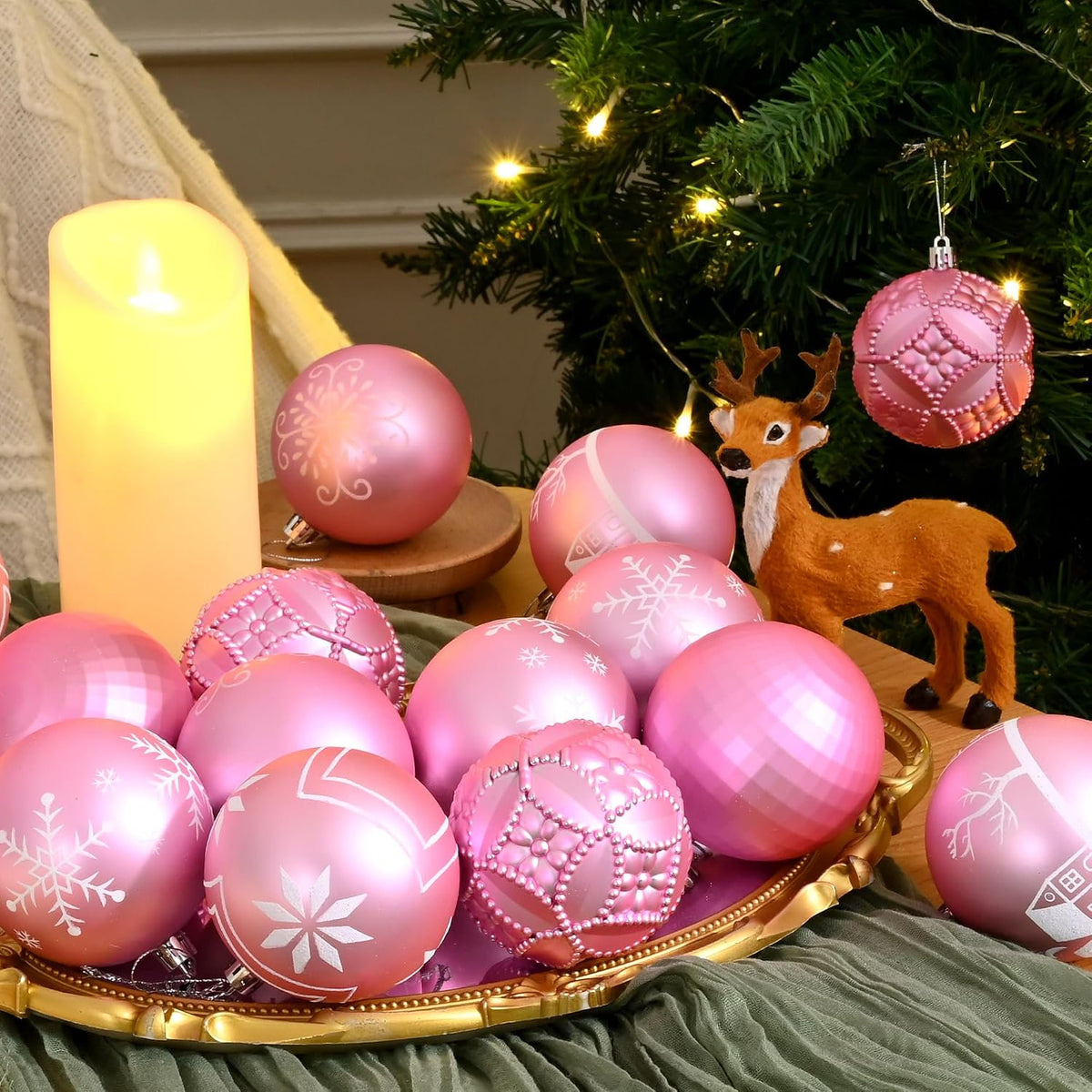 Waipfaru 16Pcs Christmas Ball Ornaments,3.15" Shatterproof Hanging Xmas Ornaments Set for Christmas Holiday Party Decoration