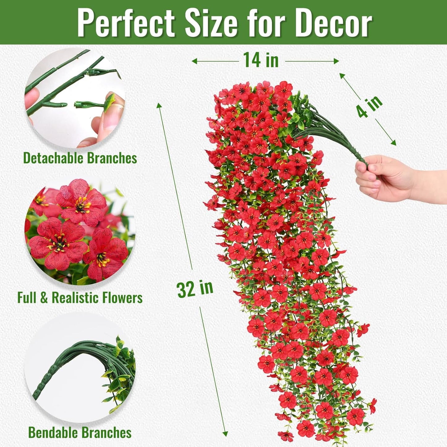 Waipfaru Artificial Hanging Flowers for Outdoors Spring Summer Decoration,2 Pcs UV Resistant Faux Silk Violet Fake Flowers for Garden Porch Window Home Decor(Red)