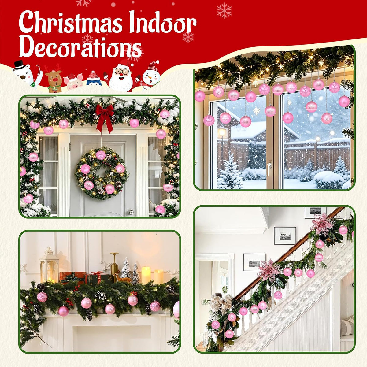 Waipfaru 16Pcs Christmas Ball Ornaments,3.15" Shatterproof Hanging Xmas Ornaments Set for Christmas Holiday Party Decoration