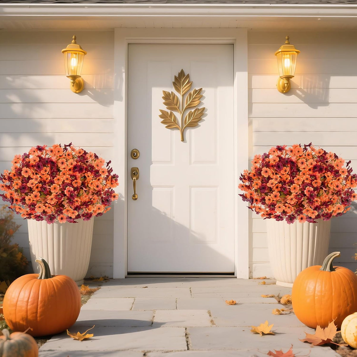Waipfaru Artificial Fall Flowers for Outdoor, 24 Bundles Faux Mums Fake Fall Plants for Decoration, UV Resistant No Fade Silk Plastic Flower for Autumn Porch Patio Planters Yard Garden