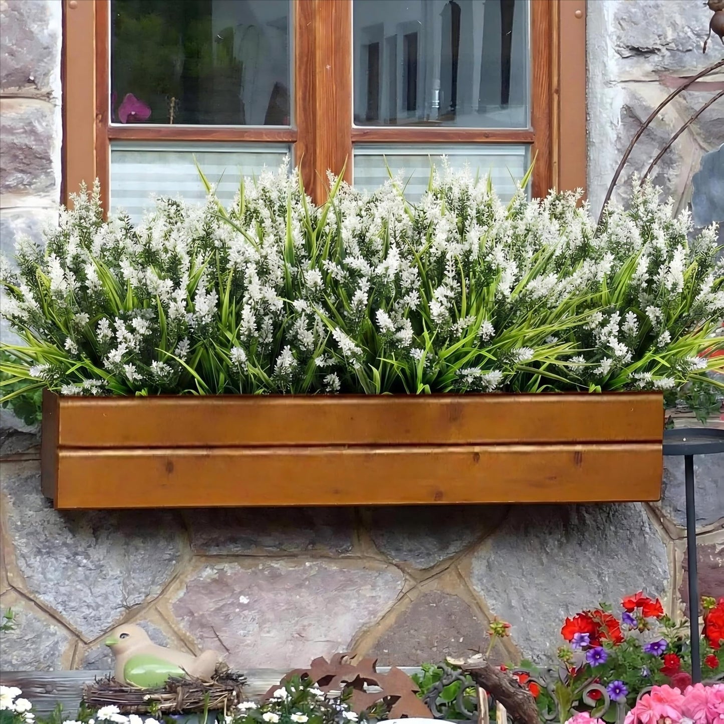 Waipfaru 20 Bundles Artificial Lavender Plants Outdoor, UV Resistant Fake Flowers,Realistic Faux Plastic Lavender Shrubs for Porch Garden Window Box Home Decor(White)