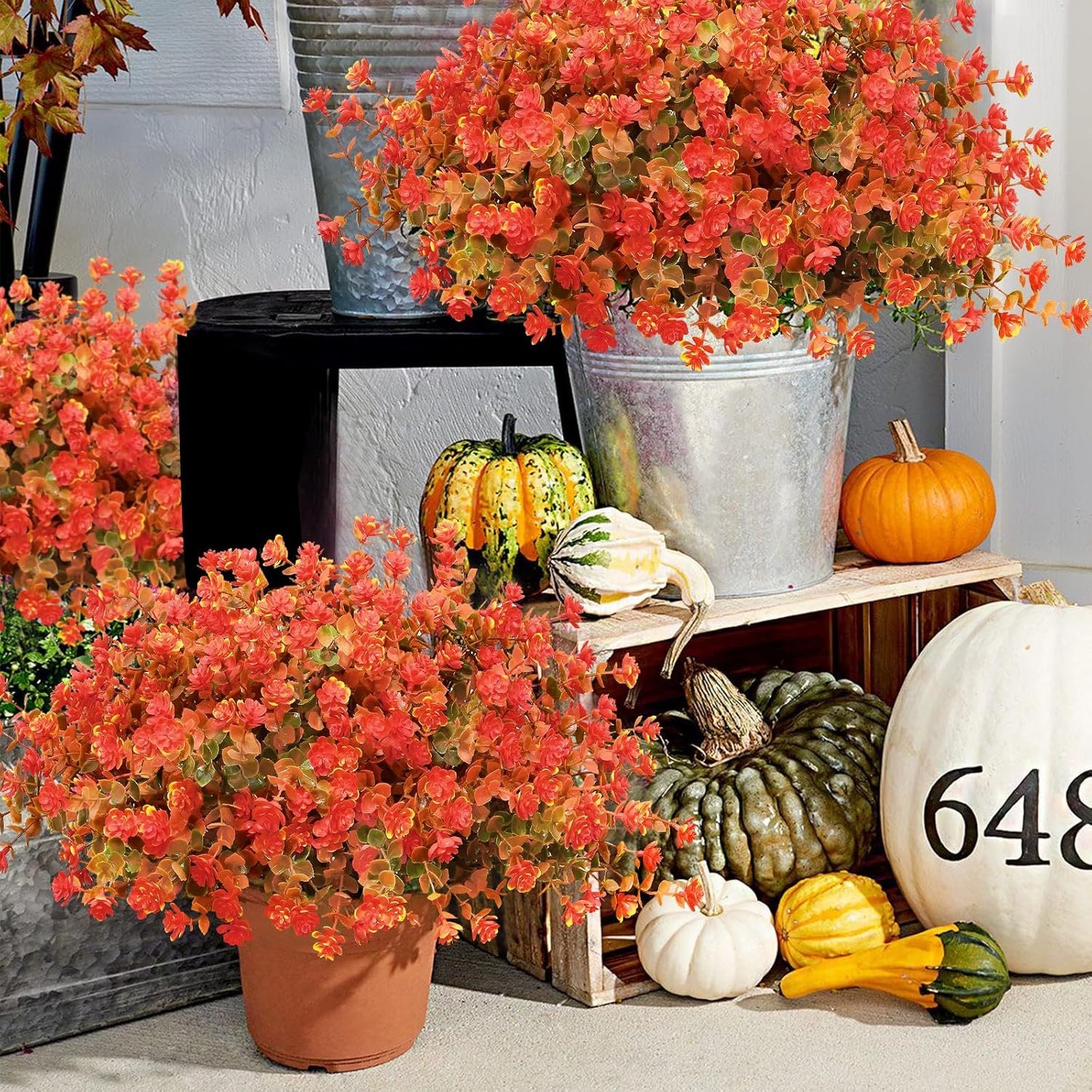Waipfaru 12 Bundles Artificial Fall Flowers ,Fake Mums,UV Resistant Fake Greenery,No Fade Faux Flowers for Outside Porch Home Decoration