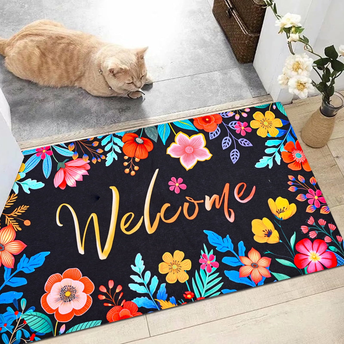 Waipfaru Spring Doormats Floral Front Doormat Non Slip Summer Welcome Mat for Outdoor Entrance, 18" x 30"