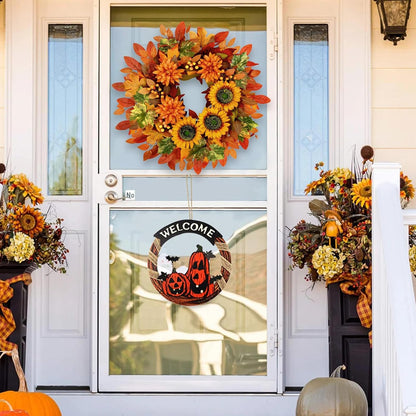 Waipfaru Fall Wreath for Front Door,22inch Sunflower and Dahlia Autumn Wreath, Large Fall Floral Wreath for Thanksgiving, Harvest & Farmhouse Decor