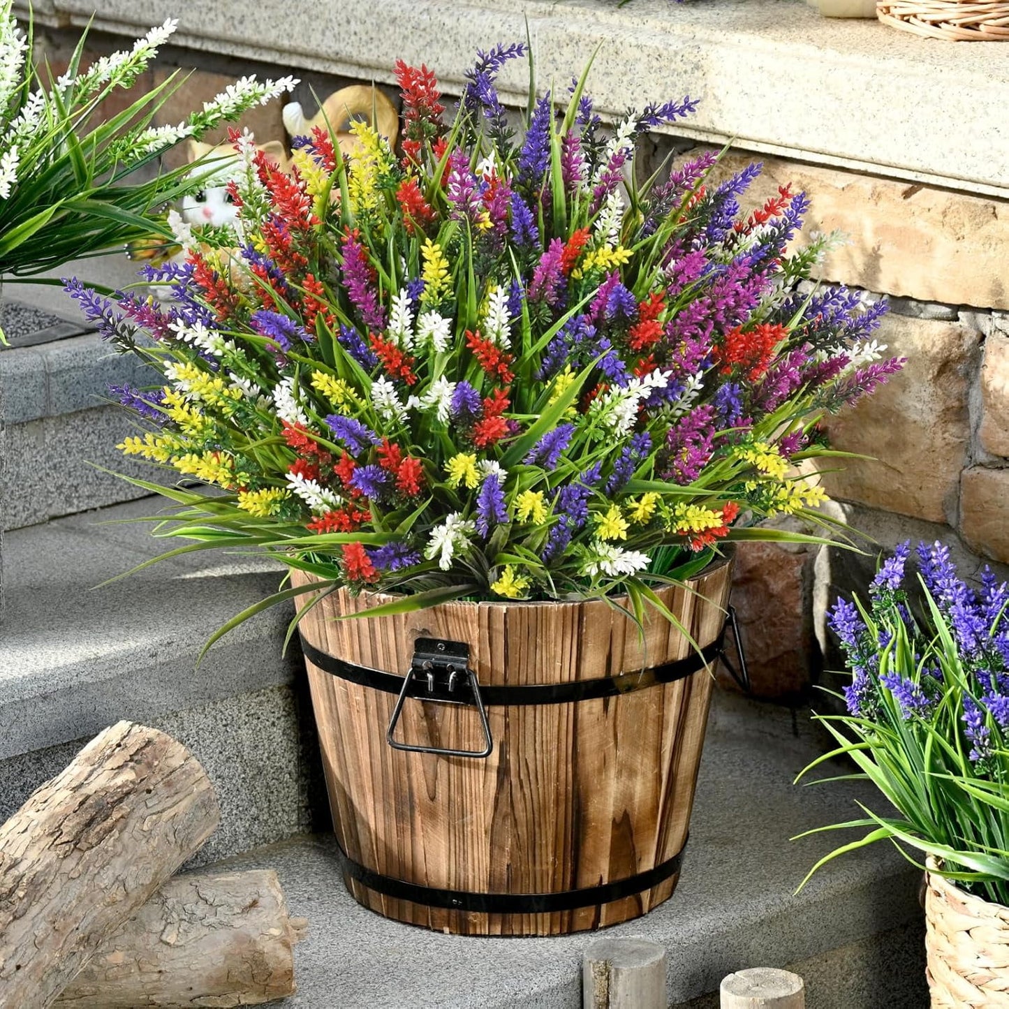Waipfaru 36 Bundles Artificial Lavender Plants Outdoor, UV Resistant Fake Flowers,Realistic Faux Plastic Lavender Shrubs for Porch Garden Window Box Home Decor(Mix)