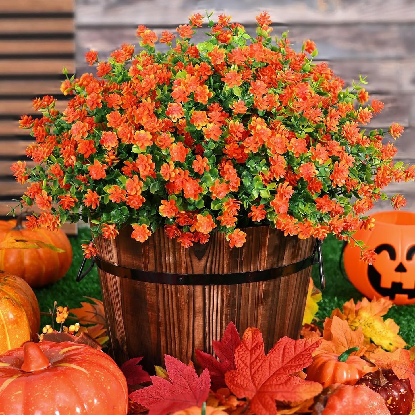 Waipfaru 12 Bundles Fall Flowers Outdoor ,Fake Mums,UV Resistant Faux Flowers No Fade Fake Greenery for Outside Porch Home Decoration