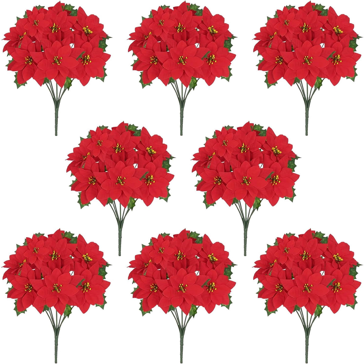 Waipfaru 36pcs Artificial Poinsettia Bushes,14 inch Faux Red Velvet Poinsettia Flowers for Indoor Outdoor Christmas Tree Home Porch Decorations