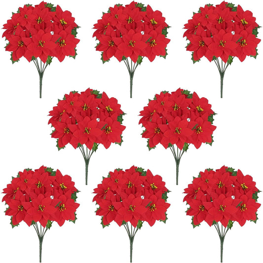 Waipfaru 16pcs Artificial Poinsettia Bushes,14 inch Faux Red Velvet Poinsettia Flowers for Indoor Outdoor Christmas Tree Home Porch Decorations