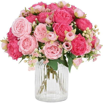 Waipfaru 2 Bundles Artificial Peonies Faux Flowers,Fake Peonies Artificial Flower Bouquet for Table Centerpiece,Silk Flowers for Home Wedding Decor Holding Flowers (Pink)