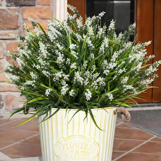 Waipfaru 20 Bundles Artificial Lavender Plants Outdoor, UV Resistant Fake Flowers,Realistic Faux Plastic Lavender Shrubs for Porch Garden Window Box Home Decor(White)