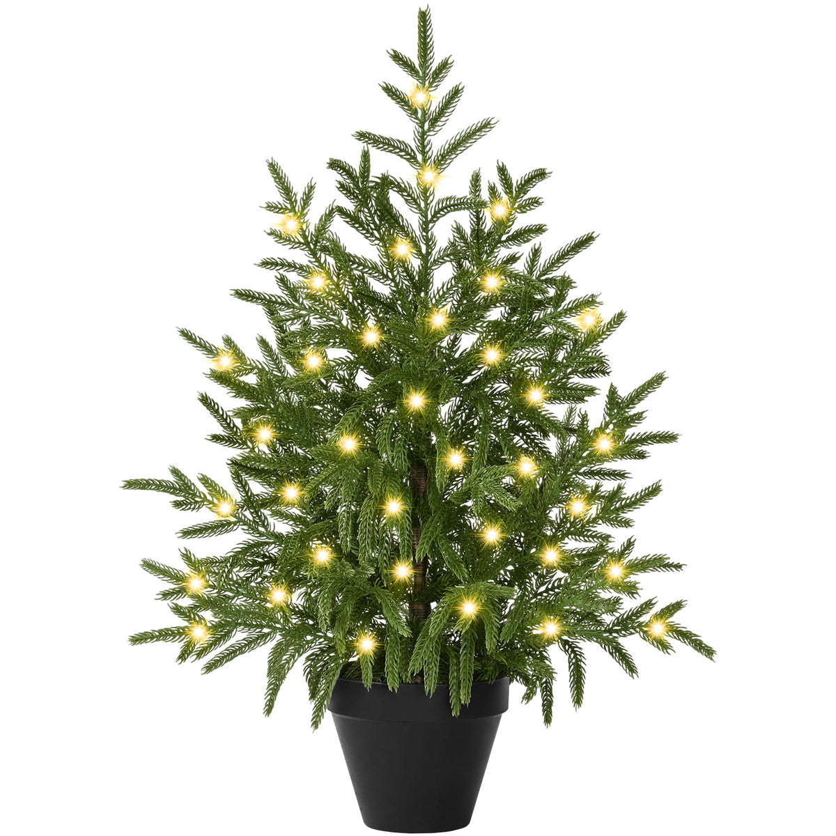 Waipfaru 2ft Pre-Lit Artificial Norfolk Pine Christmas Tree,Realistic Potted Tree with LED Lights, Artificial Christmas Trees for Holiday Decoration
