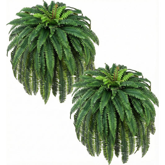 Waipfaru 2 Pack Large Artificial Boston Ferns for Outdoors,UV Resistant 60 inch Lush Faux Ferns with 96 Fronds, Realistic Fake Hanging Plants for Front Porch Planter Patio Garden Decor
