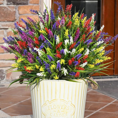 Waipfaru 36 Bundles Artificial Lavender Plants Outdoor, UV Resistant Fake Flowers,Realistic Faux Plastic Lavender Shrubs for Porch Garden Window Box Home Decor(Mix)